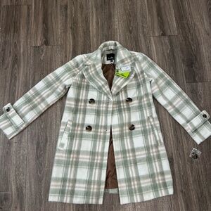 Sam edelman green double breasted plaid coat